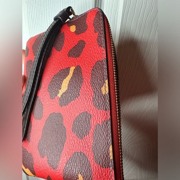 Coach Red Leopard Print Wristlet - Picture 3 of 14